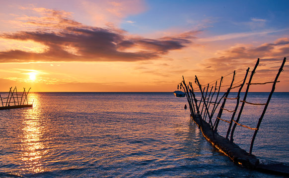 boat at sunset