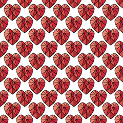 Red stone hearts isolated on a white background. Seamless pattern. Vector hand drawing. Texture.