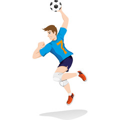 Illustration represents a person playing handball, tchoukball, jumping to attack. Ideal for educational, sports and institutional materials
