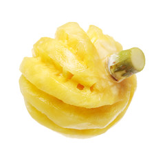 Ripe pineapple peeled on white background
