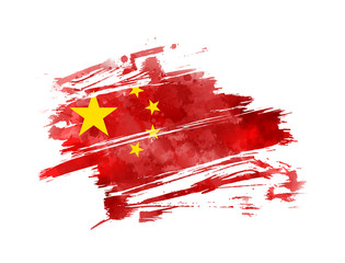 Abstract grunge watercolor flag of China