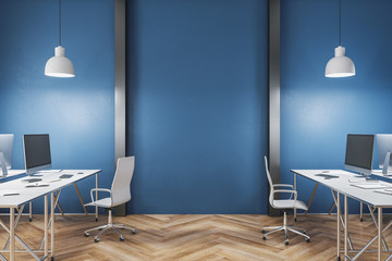 Minimalistic coworking office interior with furniture