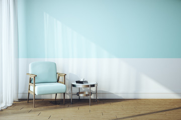 Modern blue room interior with chair