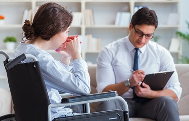 Fototapeta premium Patient visiting psychotherapist to deal with consequences of tr