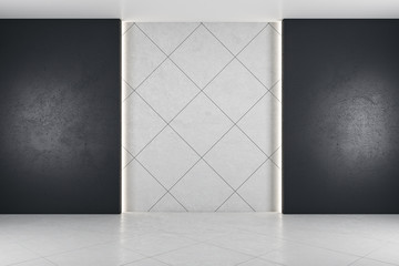 Contemporary hall interior and blank wall.
