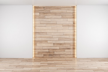 Hall interior and wooden wall with copyspace