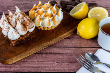Mini chocolate cake and lemon pie.