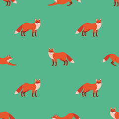 Cute seamless pattern with red foxes. Vector illustration for decoration for textile, notebooks, wallpapers etc