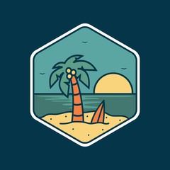 simple logo badge beach design, for t-shirt prints, patches, emblems, posters, badges and labels and other uses