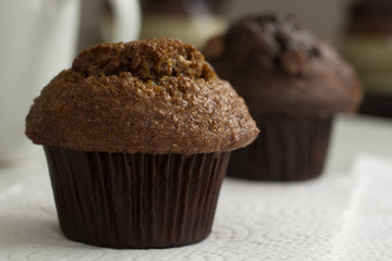 Raisin bran muffin close up