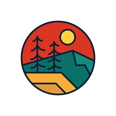 simple logo badge mounain design, for t-shirt prints, patches, emblems, posters, badges and labels and other uses