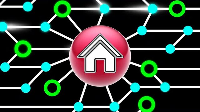 House icon on circuit board. Looping footage. Illustration.