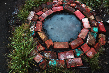 bricked frozen pool in frost