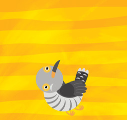 cartoon scene with animal bird cuckoo on yellow stripes illustration