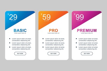 simple design set of pricing tables, box, button, orders, lists, ui and ux for web design or mobil and other