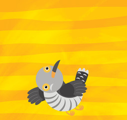 cartoon scene with animal bird cuckoo on yellow stripes illustration