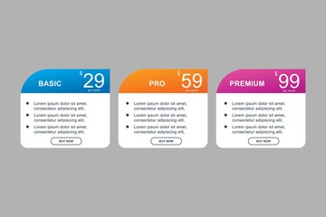 simple design set of pricing tables, box, button, orders, lists, ui and ux for web design or mobil and other