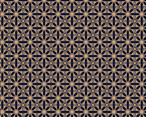Vector - Arabic pattern background. Geometric seamless muslim ornament backdrop. Vector illustration of islamic texture. Traditional arabic decor on dark blue background and gold ornament