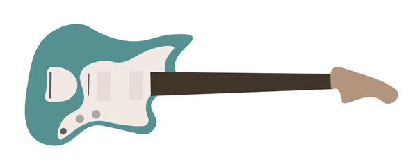 Cool flat cyan electric guitar isolated on white background