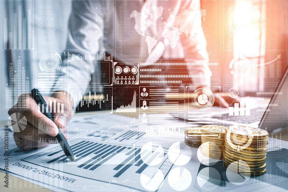 Leinwandbilder data analysis for business and finance concept. graphic interface showing future computer technology