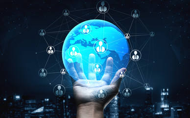 People network and global communication concept. Business people with modern graphic interface of...