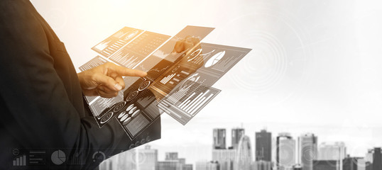 Data Analysis for Business and Finance Concept. Graphic interface showing future computer...