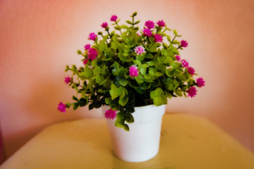 Artificial flowers in white pots To decorate the house