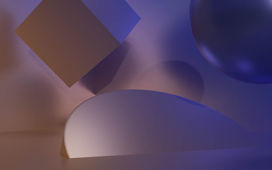 blue and yellow monotone geometric shapes set on blue background. minimalism concept 3d render illustration