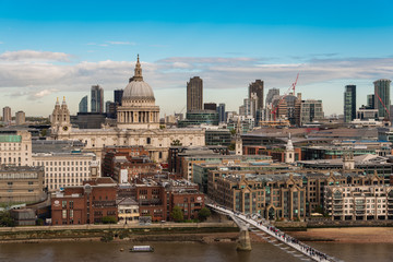 Fototapeta na wymiar Elevated View of the City of London on the Other Side of Thames River, With St. Paul's Cathedral Rising Above All the Other Buildings