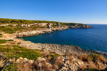Bay of Torre Uluzzo Coastline in the Regional Park of Porto Selvaggio in Apulia