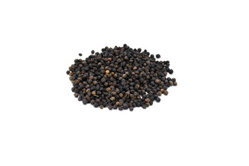 Black peppercorns isolated on white background