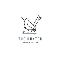 bird logo outline hunter isolated on white background. premium vector idea