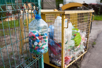  Sort plastic waste. Separation of garbage. Plastic caps