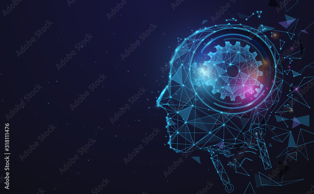 Leinwandbilder AI, Artificial intelligence. Ai digital brain. Robotics concept. Human face made from polygon. Illustration vector