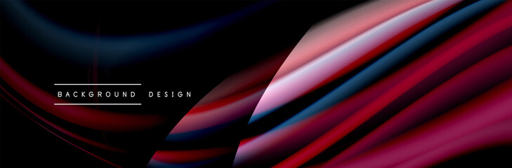 Сolorful flow poster. Wave liquid lines and shapes in black color background. Vector Illustration