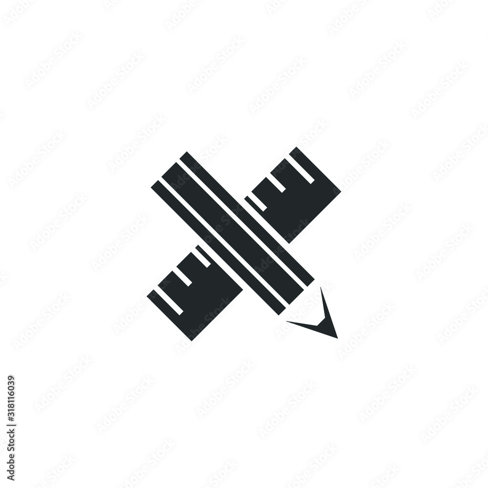 Aufkleber Pencil and ruler icon template color editable. Pencil and ruler symbol vector sign isolated on white background illustration for graphic and web design.