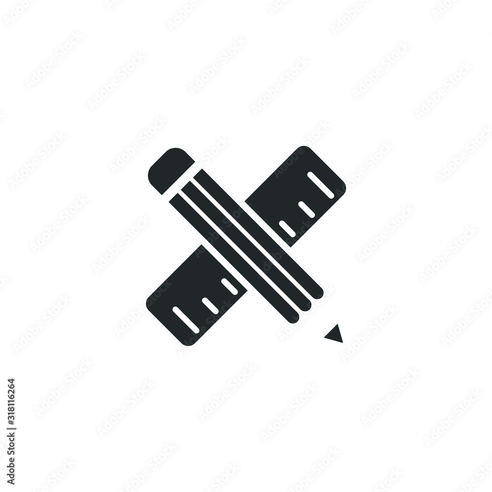 Aufkleber Pencil and ruler icon template color editable. Pencil and ruler symbol vector sign isolated on white background illustration for graphic and web design.