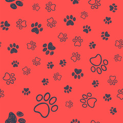 Dog paw doodles seamless pattern. Doggie love background. Puppy cute footprints.