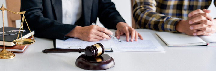 business people and lawyers discussing contract papers sitting at the table. Concepts of law ...