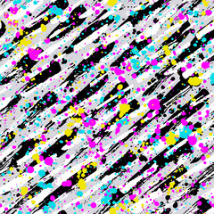 Abstract hand drawn brush strokes and paint splashes textures, seamless pattern