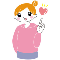 人差し指　ハート　笑顔　女性