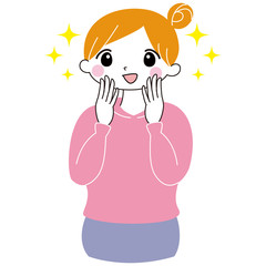 両手を顔に添える　女性　喜び　輝く