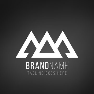 Creative trinity futuristic triangle symbol design for company logo. Triple Mountain Corporate tech geometric identity concept. Stock Vector illustration isolated on black background.