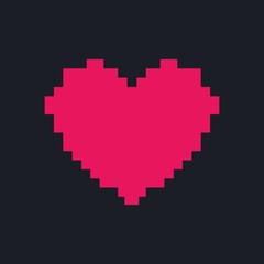 Fototapeta premium Love heart icon on pixel style. Romantic love heart isolated on minimal black background. Valentine sign symbol shape. Vector illustration.