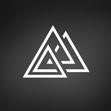 Creative trinity futuristic Triple triangle symbol design for company logo. Corporate tech geometric identity concept. Stock Vector illustration isolated on black background.