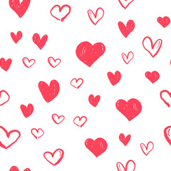 Heart doodles seamless pattern. Valentine's day texture design. Love background with hand drawn illustrated hearts.