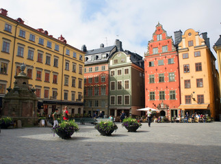 Fototapeta na wymiar The main square in Gamla Stan, Stockholm's colorful old town