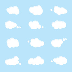 white cloud vectors on blue background with speech bubble banner, flat design ep4
