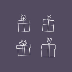 Valentine's day gift boxes, hand drawn illustration. Present packaging with ribbon doodles.