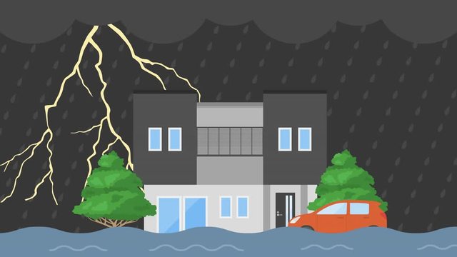 雷雨と洪水のイラスト